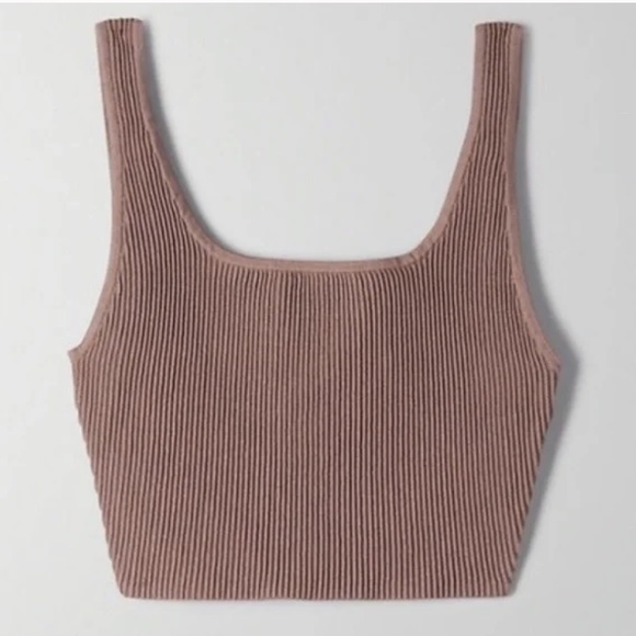 Babaton Tops - Babaton Ribbed Square-Neck Crop Top in Mauve